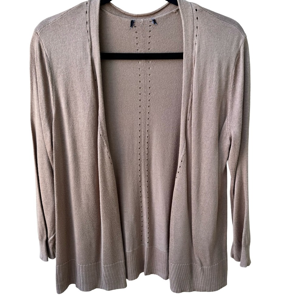 Minimalist Layering Boho Soft Girl Pointelle Open Front Knit Cardigan Tan L